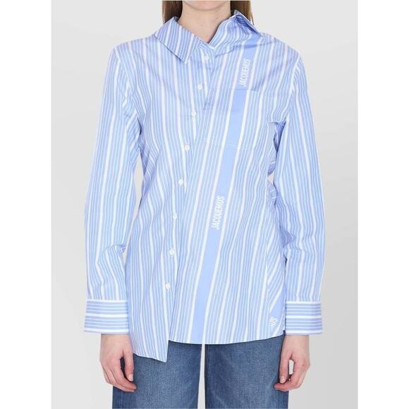Jacquemus Tops - Jacquemus La Chemise Pablo Asymmetric Shirt in Blue Stripe 36 US 4